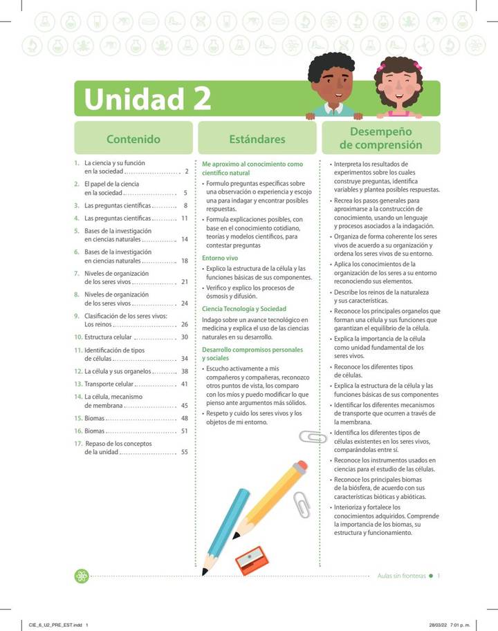 Ciencias Naturales 6° Grado - Aulas Sin Fronteras - Bimestre 2 - Guía del Estudiante (MEN) PDF 3 Índice de Ciencias Naturales 6° Grado - Aulas Sin Fronteras - Bimestre 2 - Guía del Estudiante
