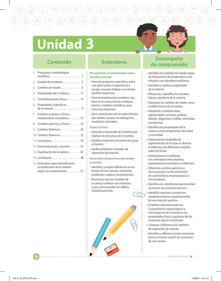Índice de Ciencias Naturales 6° - Aulas Sin Fronteras - B3 Estudiante