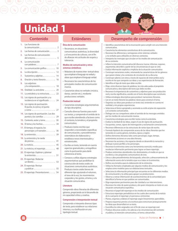 Índice de Lenguaje 6° - Aulas Sin Fronteras - B1 Estudiante