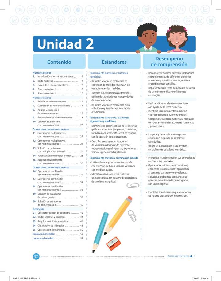 Índice de Matemáticas 6° Grado - Aulas Sin Fronteras - Bimestre 2 - Guía del Estudiante