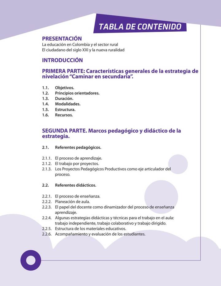 Todas las Áreas 6° a 9° Grado - Caminar en Secundaria - Manual Operativo (MEN) PDF 3 Índice de Todas las Áreas 6° a 9° Grado - Caminar en Secundaria - Manual Operativo