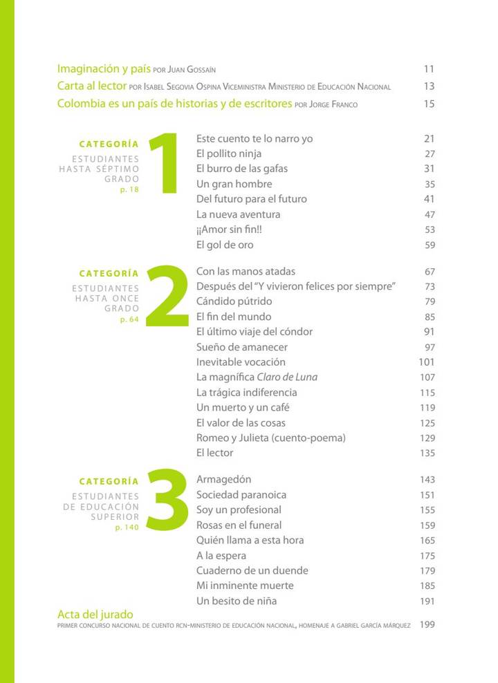 Literatura 6° a 11° Grado - Colombia Cuenta - Cuentos Ganadores 2007 (MEN) PDF 3 Índice de Literatura 6° a 11° Grado - Colombia Cuenta - Cuentos Ganadores 2007