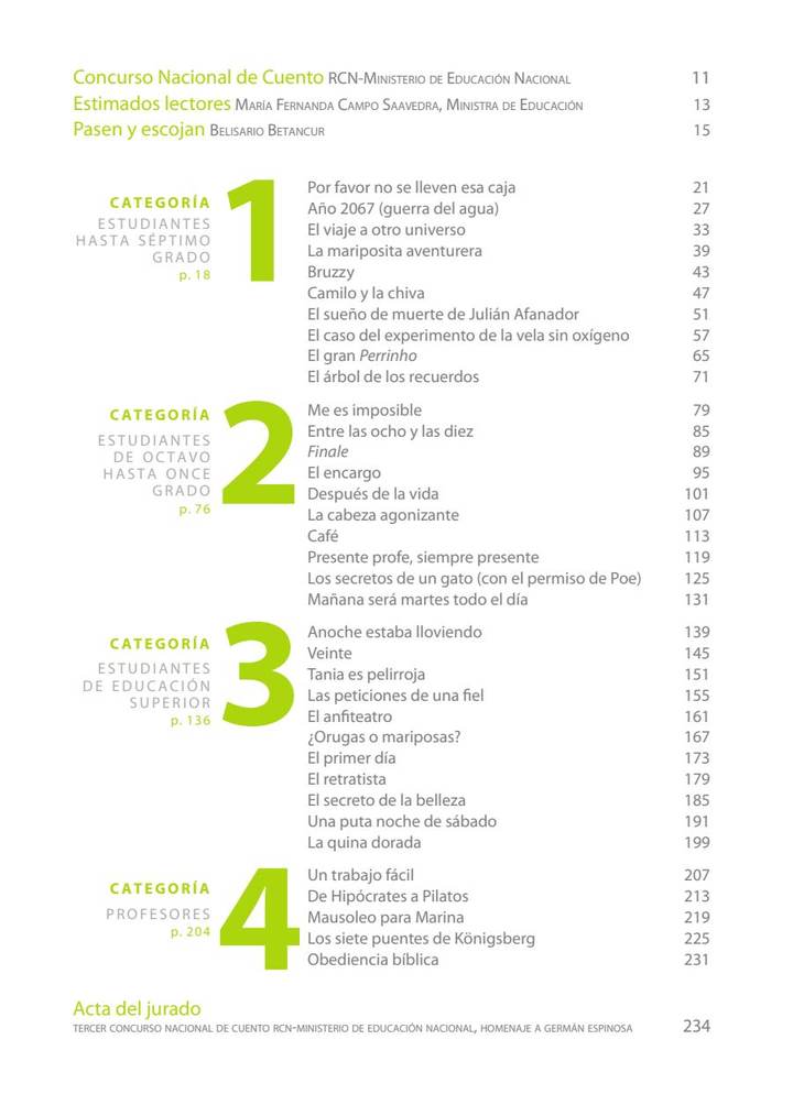 Índice de Literatura 6° a 11° Grado - Colombia Cuenta - Cuentos Ganadores 2009