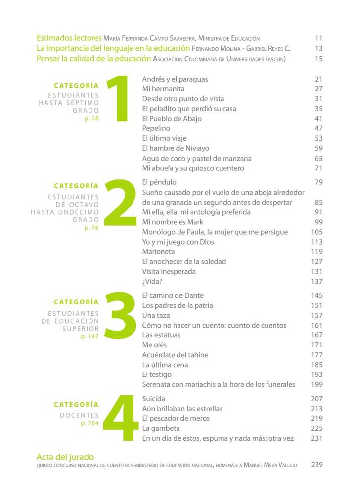 Índice de Colombia Cuenta - Cuentos Ganadores 2011 (6° a 11°)