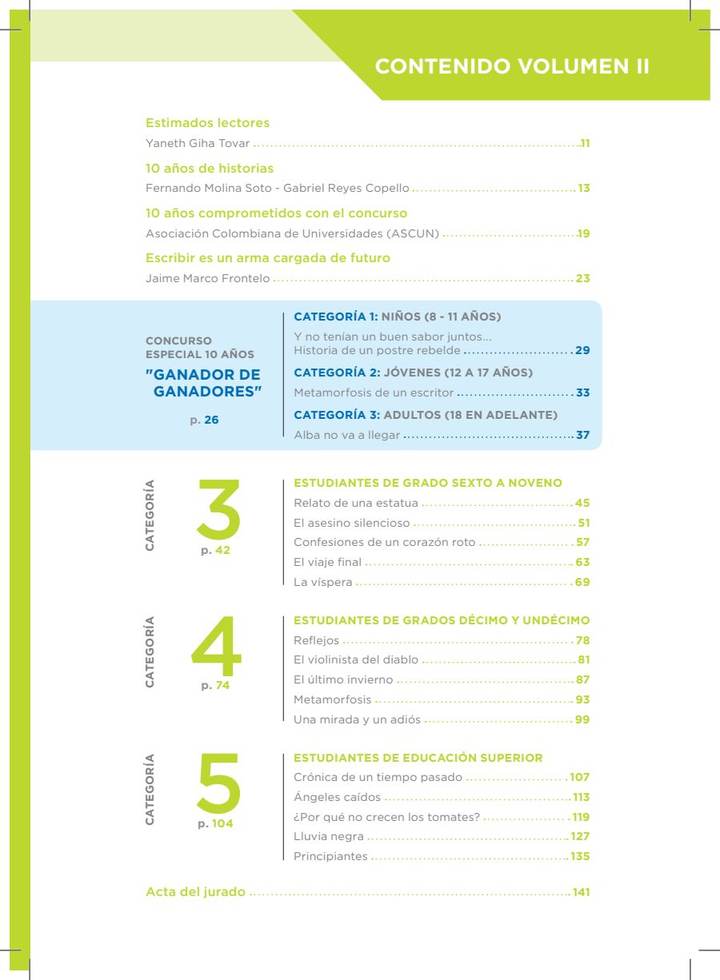 Índice de Colombia Cuenta - Cuentos Ganadores 2016 Vol. 2 (6° a 11°)