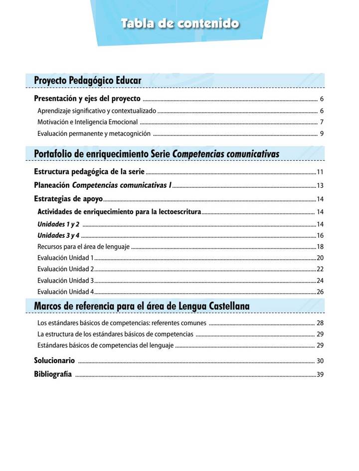Lenguaje 1° - Competencias Comunicativas - Guía Docente (MEN) PDF 3 Índice de Lenguaje 1° - Competencias Comunicativas - Guía Docente