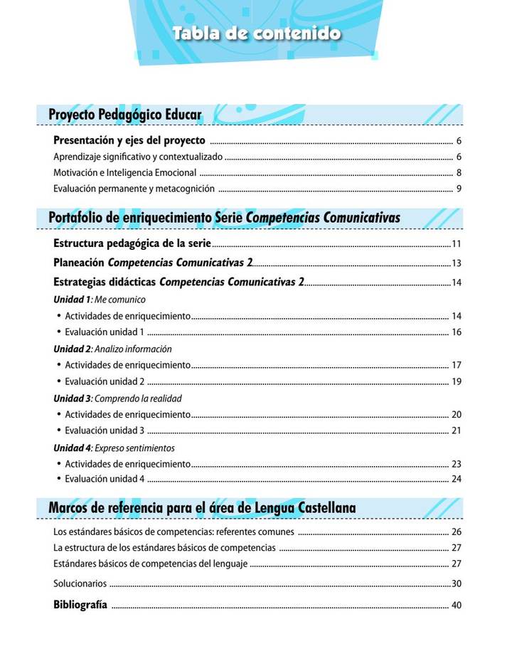 Índice de Lenguaje 2° - Competencias Comunicativas - Guía Docente
