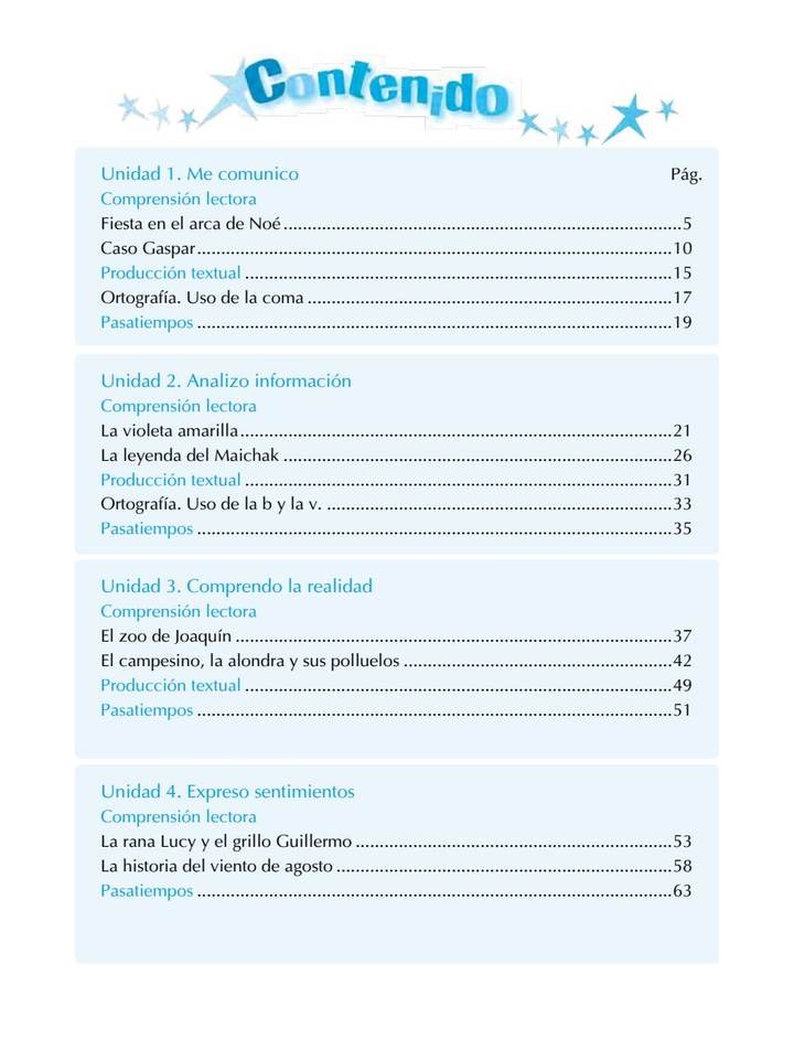 Lenguaje 4° Grado - Competencias Comunicativas - Cuaderno de Actividades (MEN) PDF 3 Índice de Lenguaje 4° Grado - Competencias Comunicativas - Cuaderno de Actividades