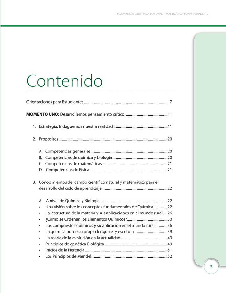 Índice de Ciencias Naturales 10° - EMER - Formación Científica