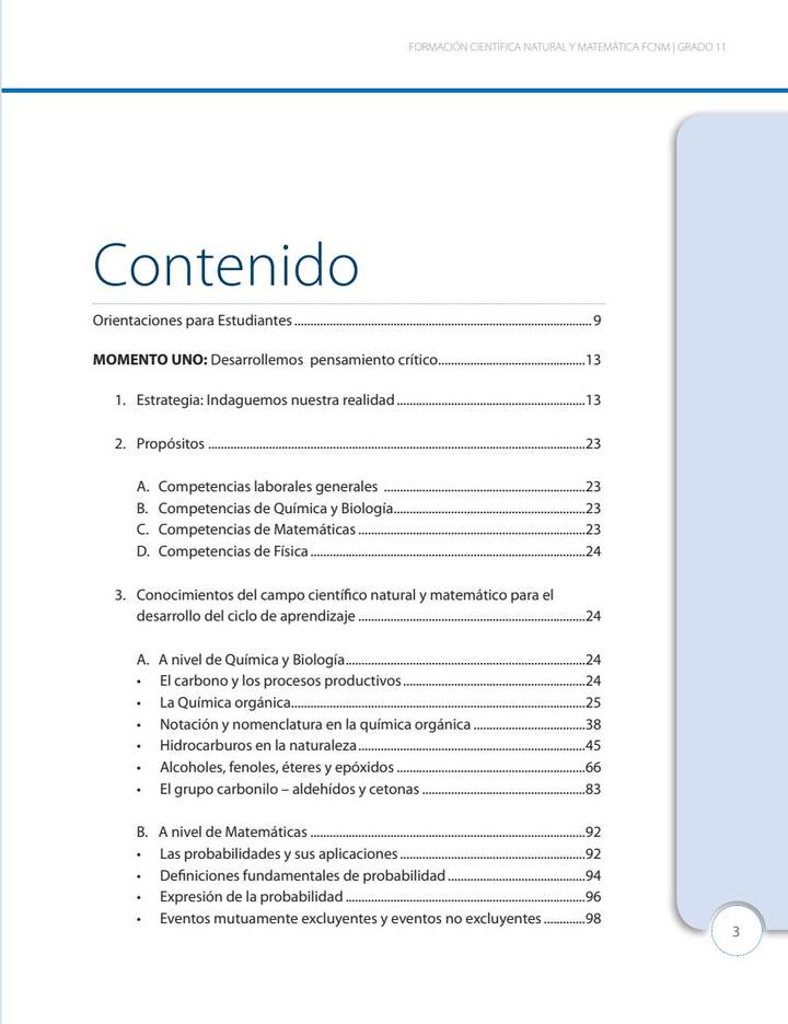 Índice de Ciencias Naturales 11° - EMER - Formación Científica