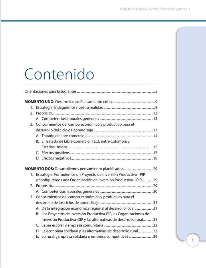Emprendimiento 11° Grado - EMER - Formación Económica (MEN) PDF 3 Índice de Emprendimiento 11° Grado - EMER - Formación Económica