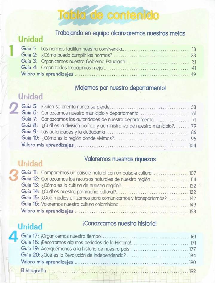 Índice de Ciencias Sociales 3° - Escuela Nueva Activa - Guías