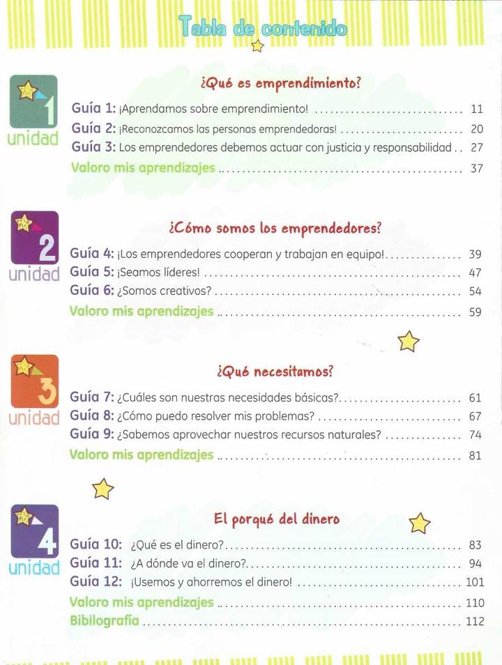 Índice de Emprendimiento 5° - Escuela Nueva Activa - Guías