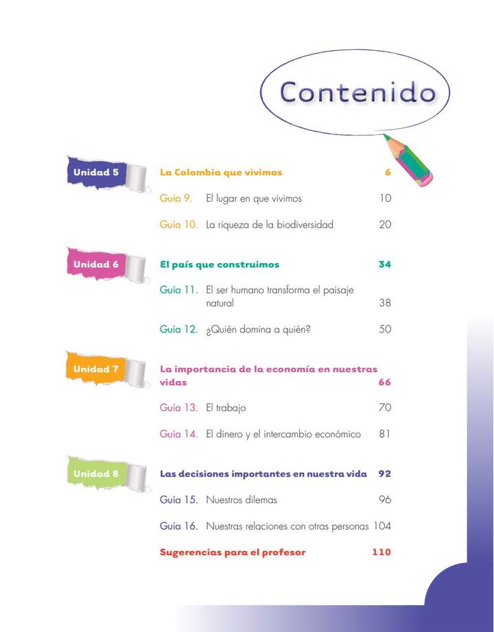 Índice de Ciencias Sociales 5° Grado - Escuela Nueva - Segunda Cartilla