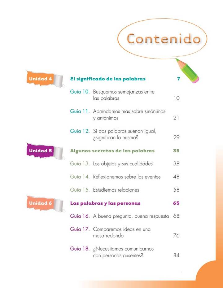 Índice de Lenguaje 3° Grado - Escuela Nueva - Segunda Cartilla
