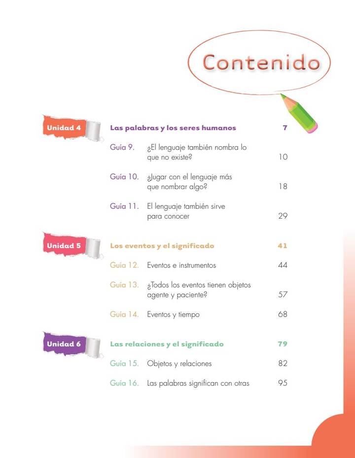 Índice de Lenguaje 4° Grado - Escuela Nueva - Segunda Cartilla
