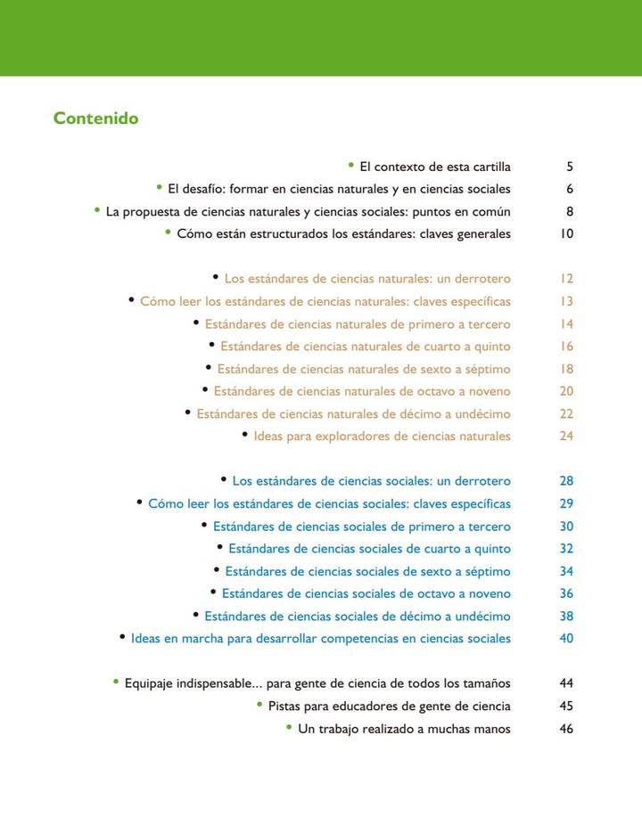 Índice de Ciencias Naturales y Sociales 1° a 11° Grado - Estándares Básicos de Competencias - Formar en : el Desafío - en Naturales y Sociales (Guía 7)