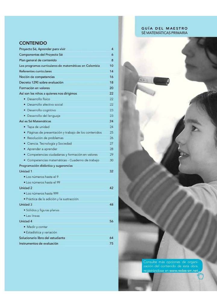 Índice de Matemáticas 1° Grado - Proyecto Sé - Guía Docente