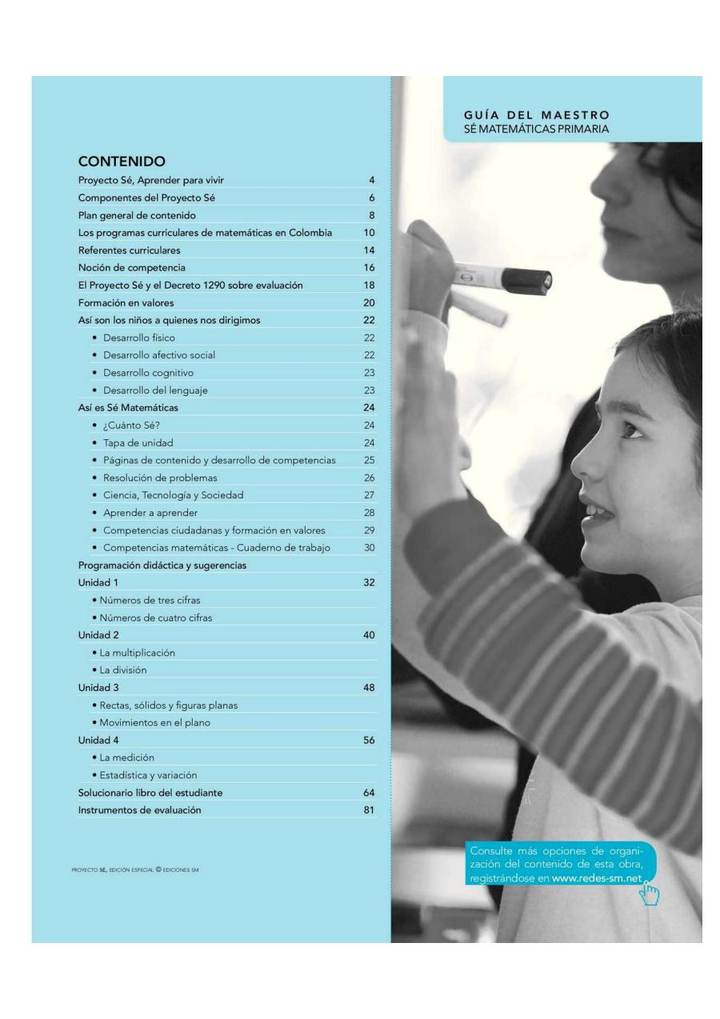 Índice de Matemáticas 2° Grado - Proyecto Sé - Guía del Maestro