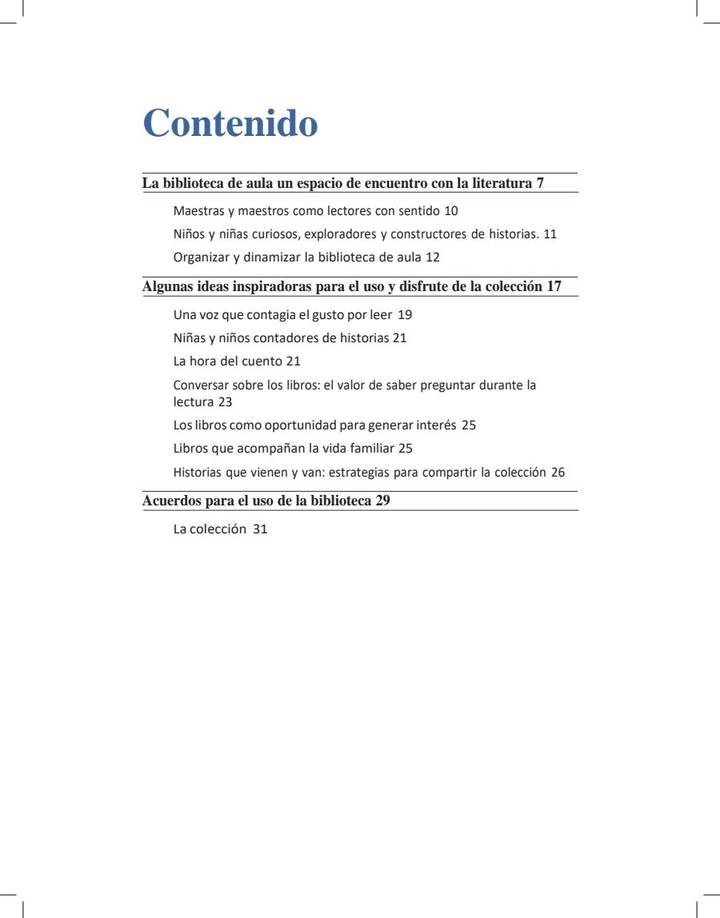 Índice de La Biblioteca de Aula en la Educación Inicial