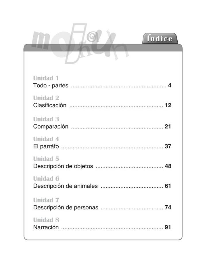Índice de Lenguaje 3° Grado - Lectura y Composición en Español - Libro del Estudiante