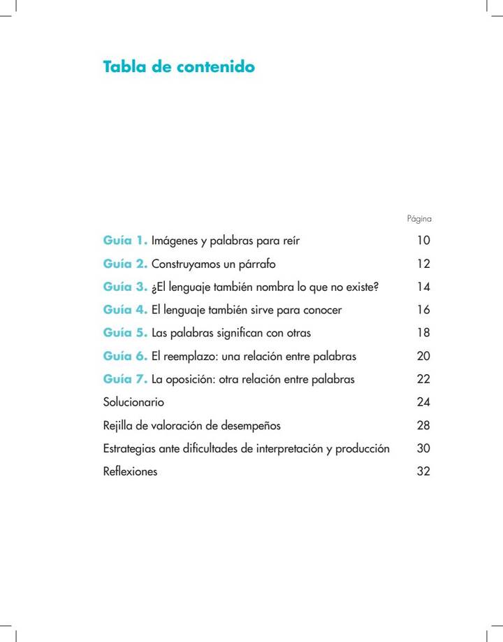 Índice de Lenguaje 4° Grado - Nivelemos - Guía Docente