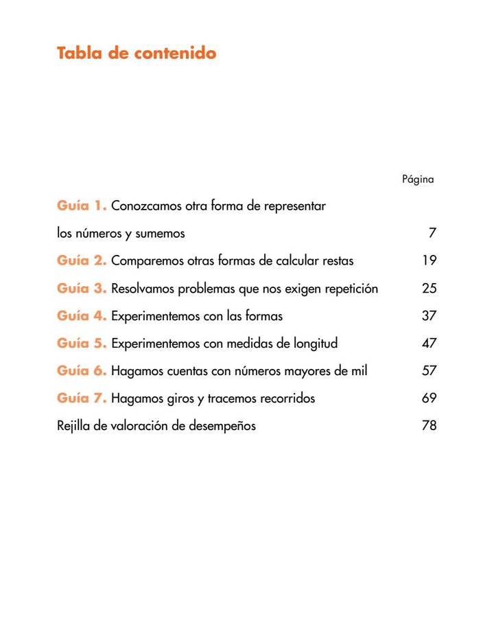 Índice de Matemáticas 2° Grado - Nivelemos - Libro del Estudiante