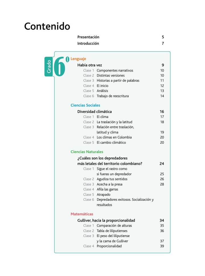 Índice de Lenguaje 6° a 7° Grado - Plan Nacional de Lectura - Caminos de Lectura y Escritura Secuencias Didacticas