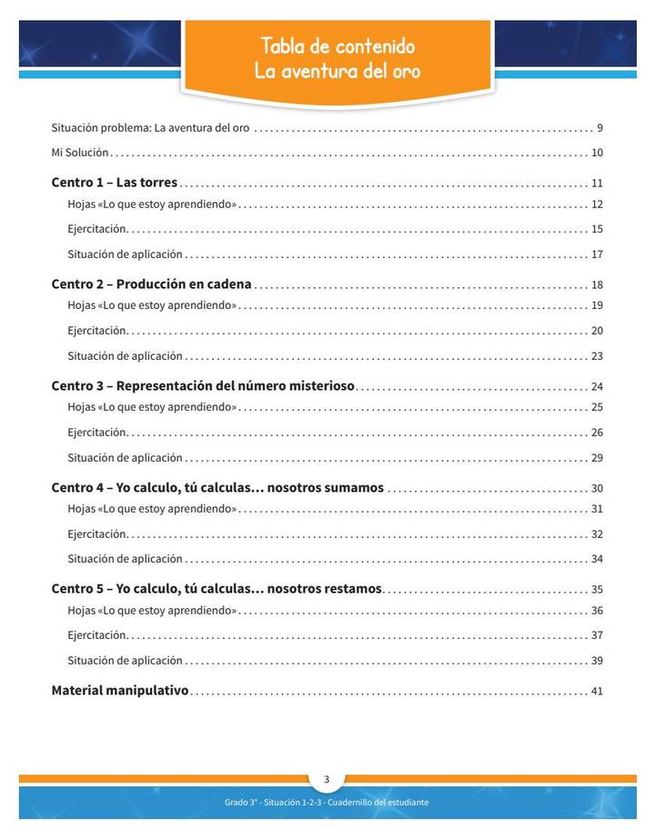 Índice de Matemáticas 3° - PREST - Cuadernillo Situaciones 1, 2 y 3