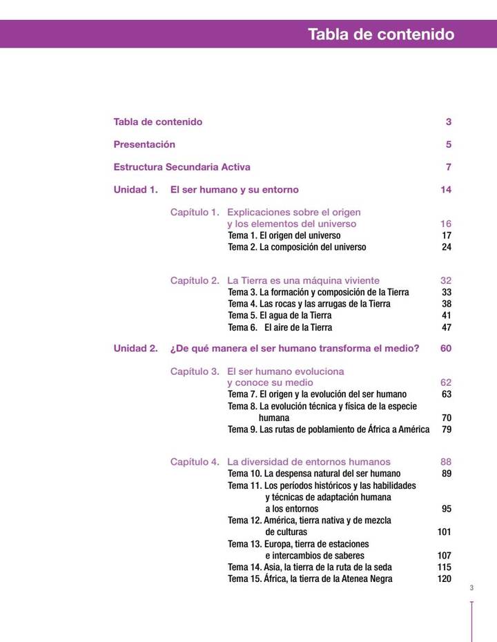 Índice de Ciencias Sociales 6° Grado - Secundaria Activa - Libro del Estudiante