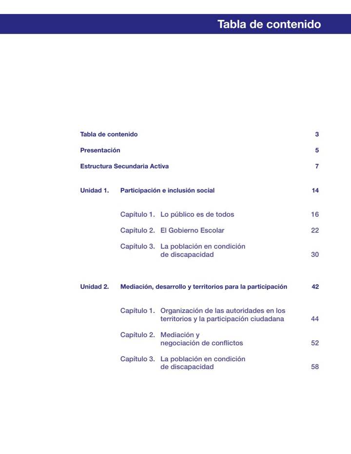 Índice de Ética y Valores 7° Grado - Secundaria Activa - Libro del Estudiante