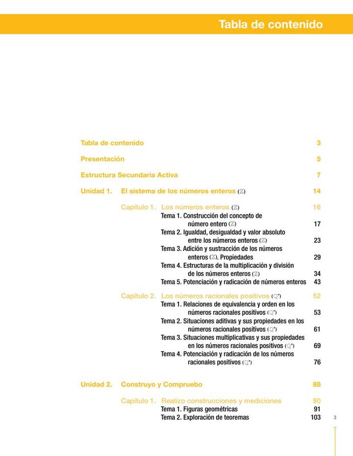 Índice de Matemáticas 7° - Secundaria Activa - Libro