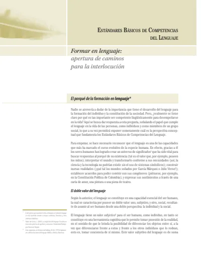 Lenguaje 1° a 11° Grado - Estándares Básicos de Competencias - En (MEN) PDF 2 Portada de Estándares Básicos de Competencias – en Lenguaje