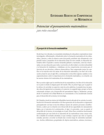Matemáticas 1° a 11° Grado - Estándares Básicos de Competencias - En (MEN) PDF 2 Portada de Estándares Básicos de Competencias – en Matemáticas