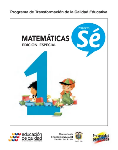 Matemáticas 1° Grado - Proyecto Sé - Libro del Estudiante (MEN) PDF 2 Portada de Matemáticas 1 Proyecto Sé