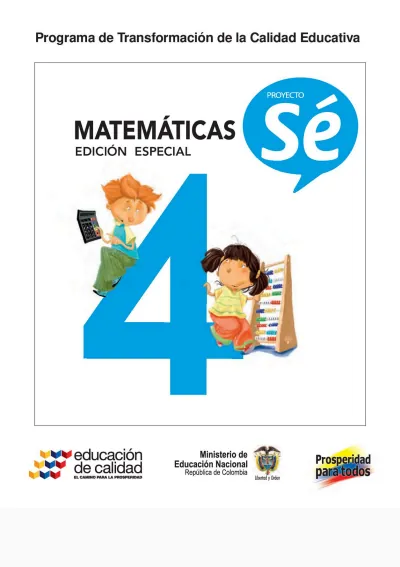 Matemáticas 4° Grado - Proyecto Sé - Libro del Estudiante (MEN) PDF 2 Portada de Matemáticas 4 Proyecto Sé